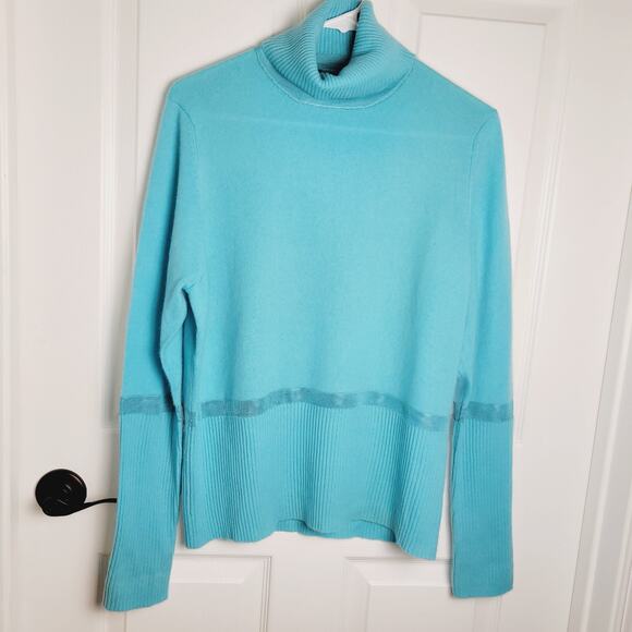 Emma Sophia Sweater Womans XL Blue Cashmere Turtleneck Soft Lightweight Cozy - Picture 1 of 10